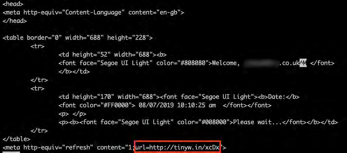 Phishing HTML attachment